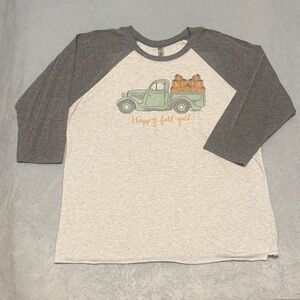 Gray and White Raglan Shirt with Truck Design
